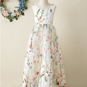Floral White Girls Dress